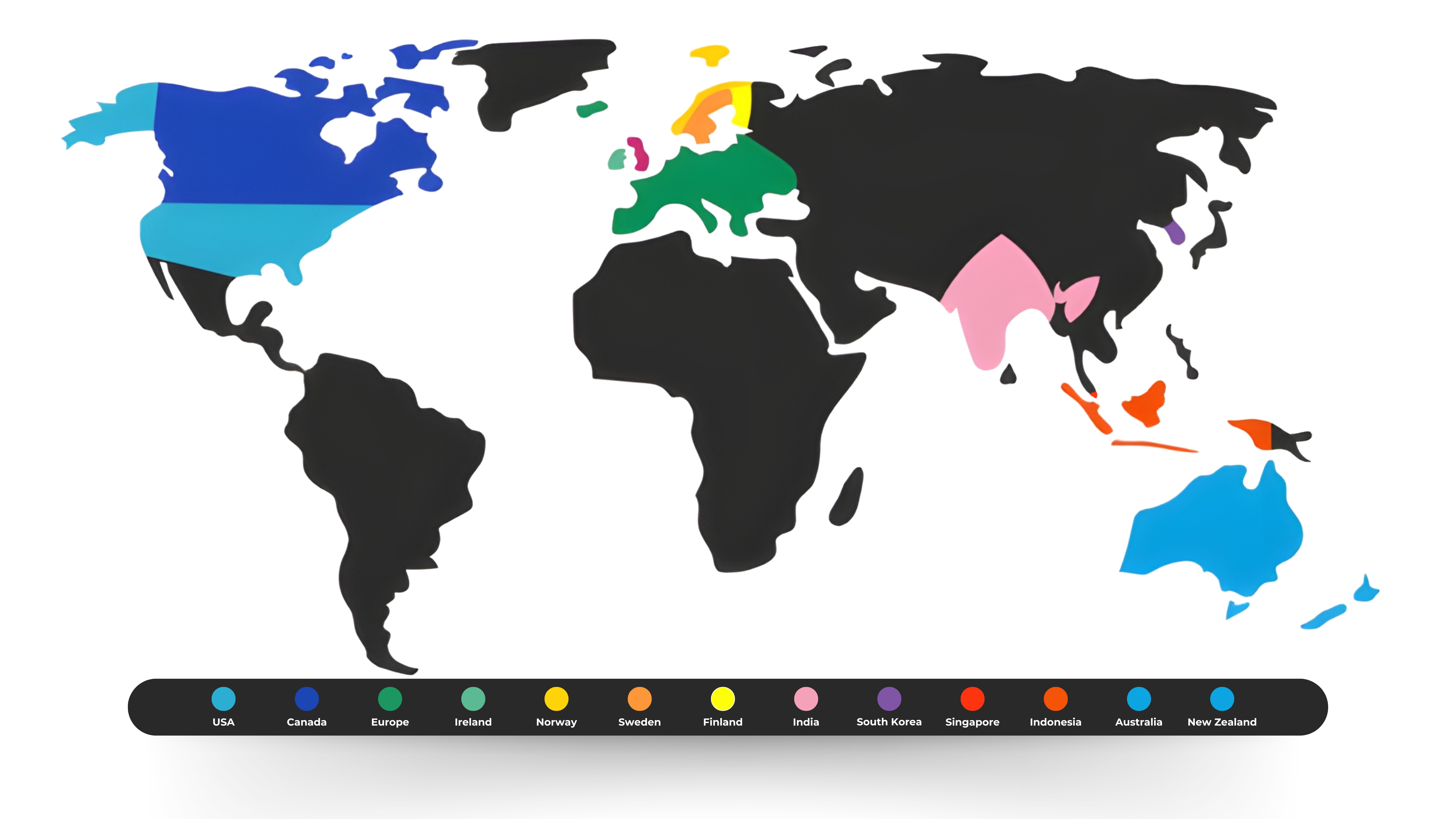 World map highlighting covered territories