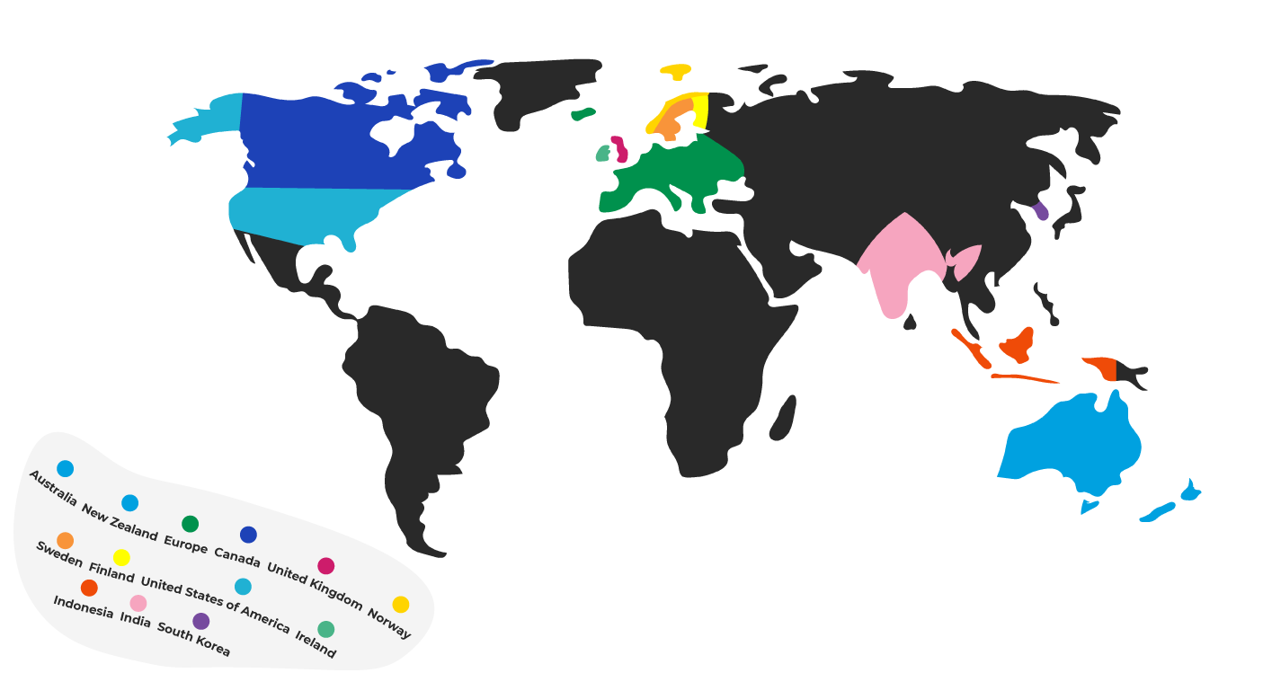 World map highlighting covered territories